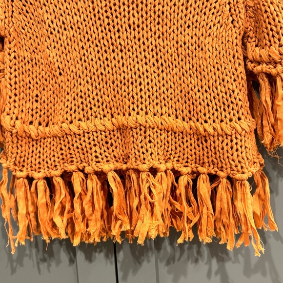 Free People On the Fringe Pullover YELLOW sweater knit cropped top crochet XS - Picture 8 of 12